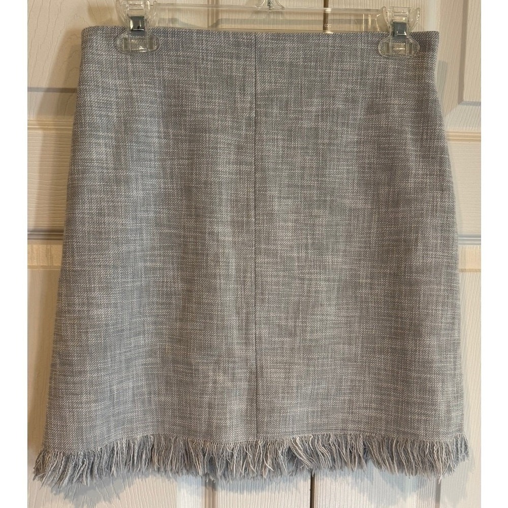 Rebecca Taylor Gray Tweed Herringbone Frayed Hem Mini Skirt SZ 6 Office Preppy